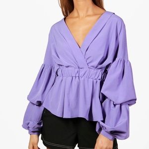 NWOT Lavender Balloon-Sleeve Peplum Top *4/S*
